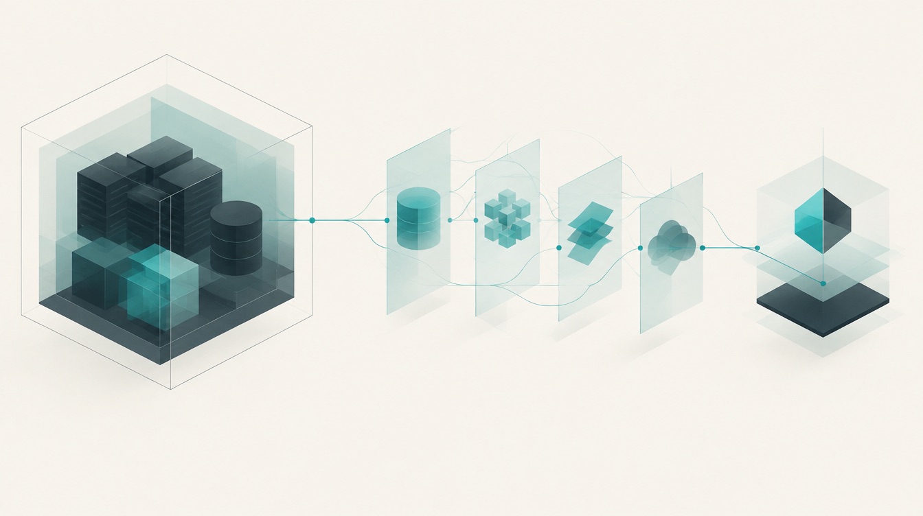 Concept illustration of data, processing stages and a reviewable output